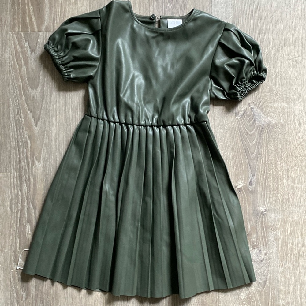 Zara leather army green dress, light worn. Perfect for fall